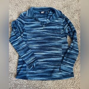 Lands' End Navy Striped Fleece Pullover